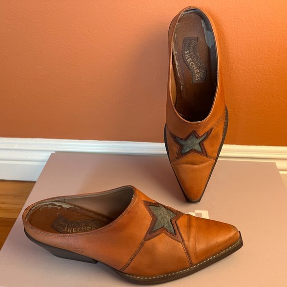 SKETCHERS -  Leather Y2K Western Boot Slides with denim star detail - Size 8 - Picture 2 of 11